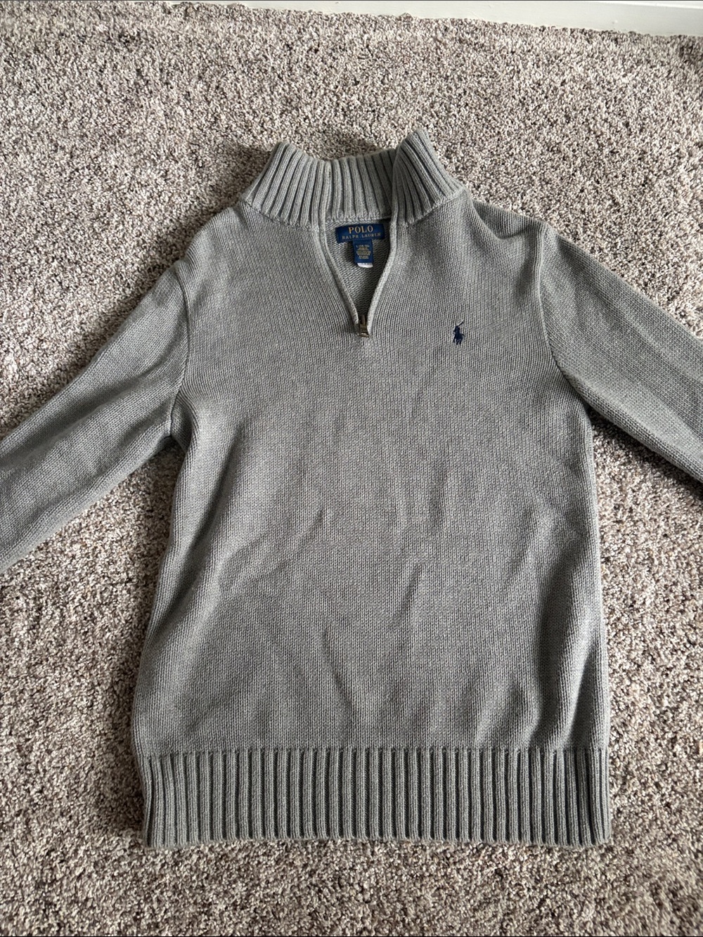 Polo by Ralph Lauren Light Gray Quarter-Zip Knit Sweater with Navy Pony